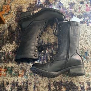 Bueno Casey Black Genuine Leather Boots Lace-Up and Zipper